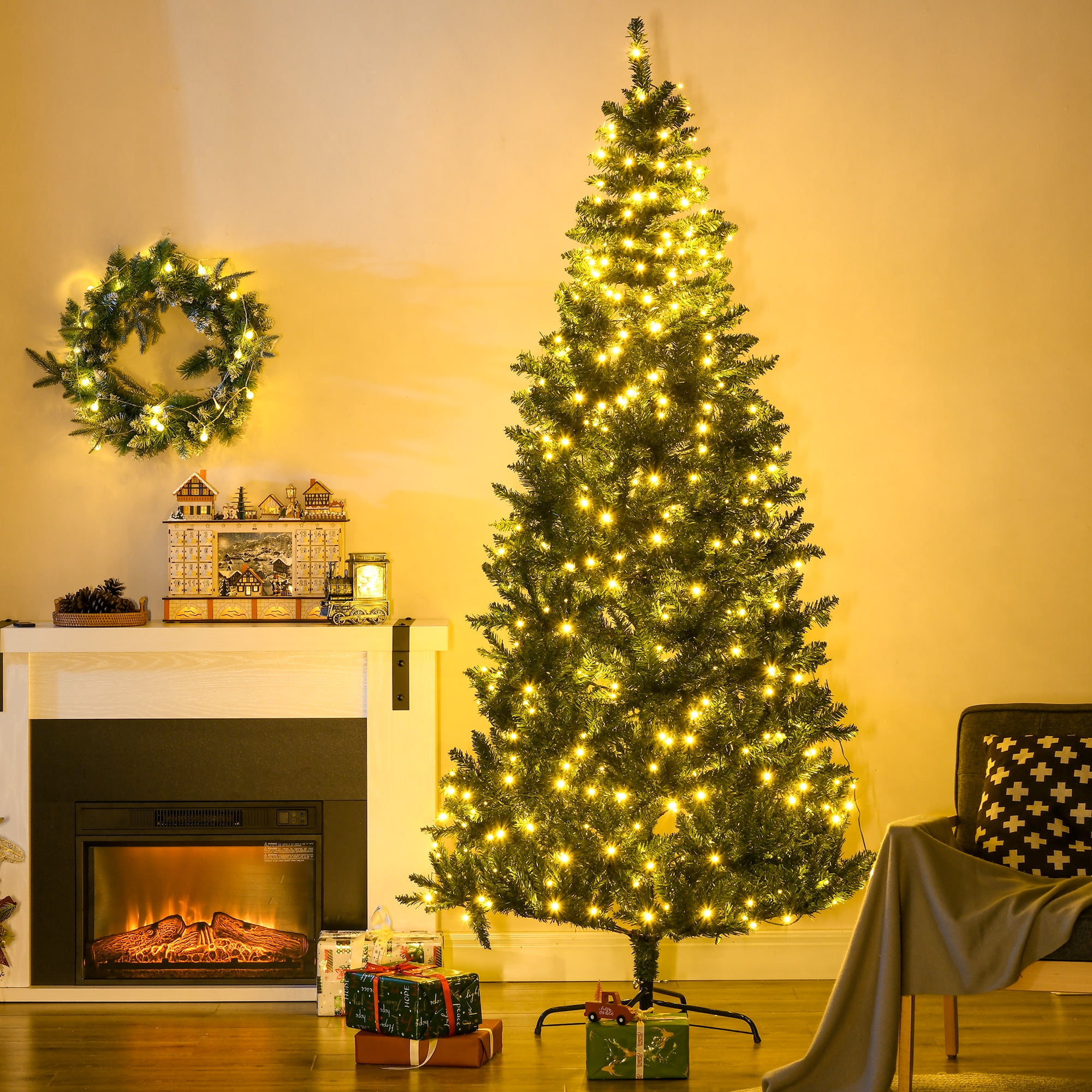 7.5ft Pre-lit Pine Artificial Christmas Tree with Warm LED Lights