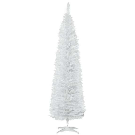HOMCOM 7' Artificial Pencil Christmas Tree, Slim Xmas Tree with 499 Realistic Branch Tips and Plastic Stand, White