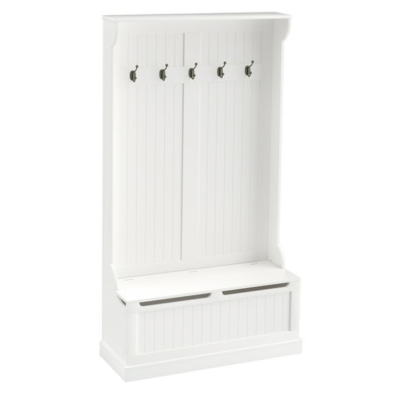 Homcom 6Ft Hall Tree Entryway Storage Bench Coat Rack - Cream White