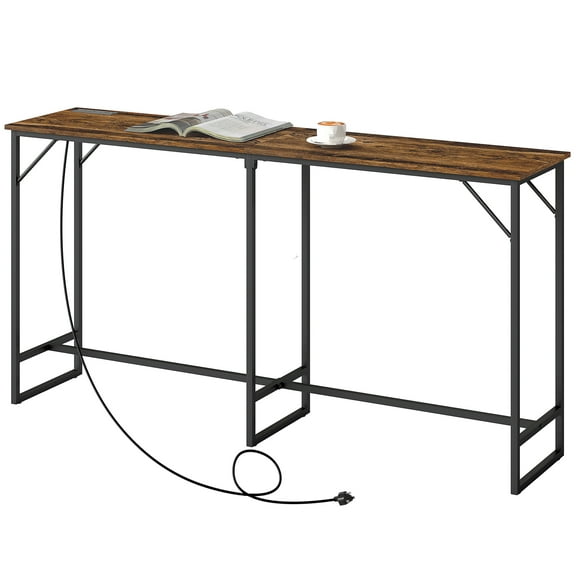 HOMCOM 70" Bar Table with Charging Station, Bar Height Pub Table, Brown