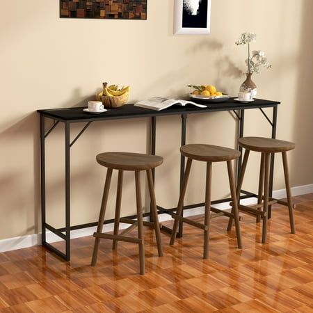 HOMCOM 70" Long Bar Table with Charging Station, Industrial Style Rectangular Bar Height Pub Table with Steel Frame, Black Wood Grain