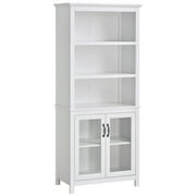 HOMCOM 71" Bookcase Storage Hutch Cabinet with Adjustable Shelves and Glass Doors for Home Office, Kitchen, Living Room, White