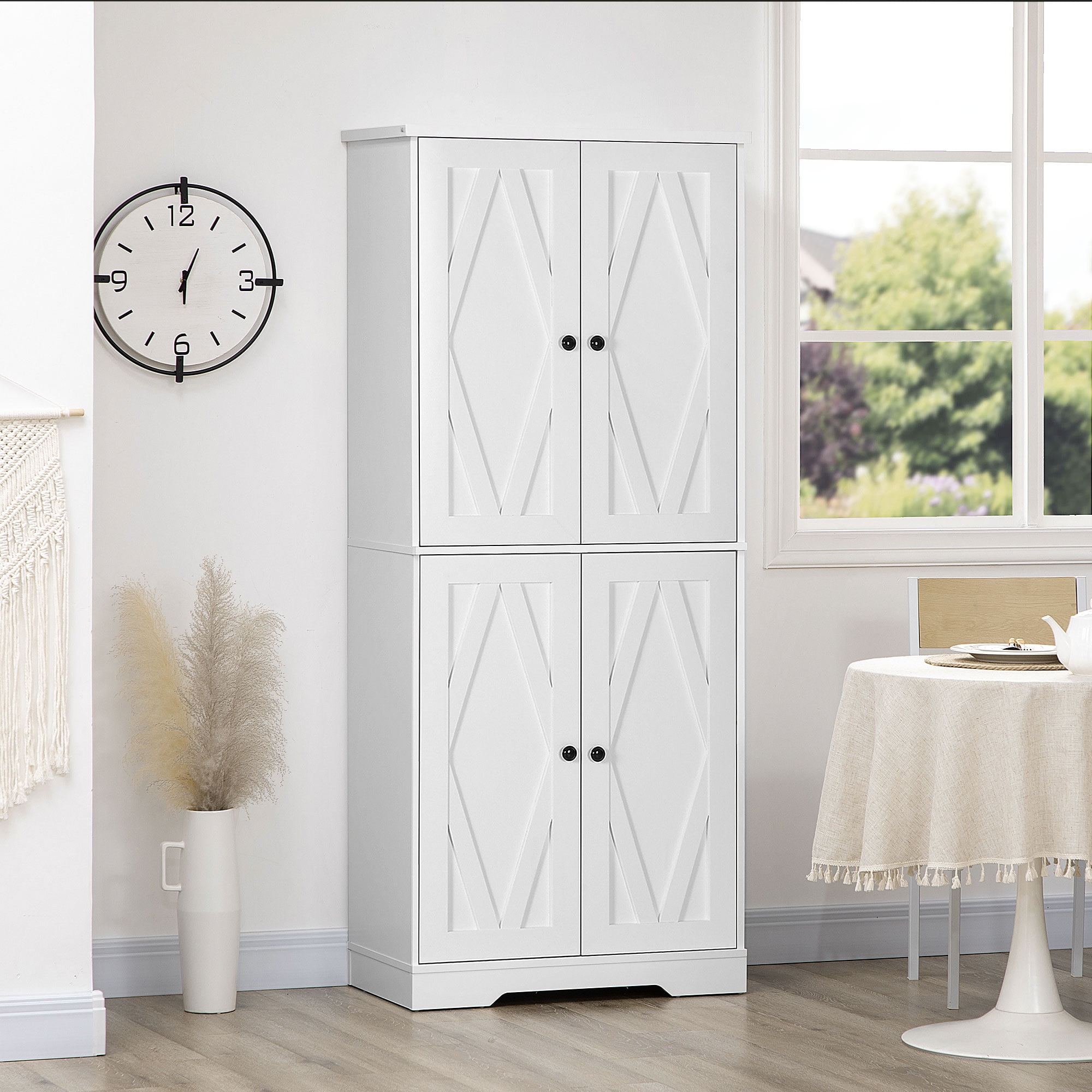 White Farmhouse Tall Kitchen Pantry Storage Cabinet with Doors and Shelves
