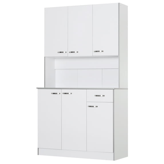 HOMCOM 71" Freestanding Buffet with Hutch, Kitchen Storage Cabinets, Pantry with 6 Doors, 3 Adjustable Shelves, and Drawer for Living Room, White