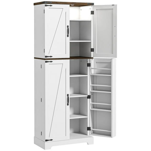 HOMCOM 71" Kitchen Pantry Cabinet with Large Storage and LED Lights, Gray