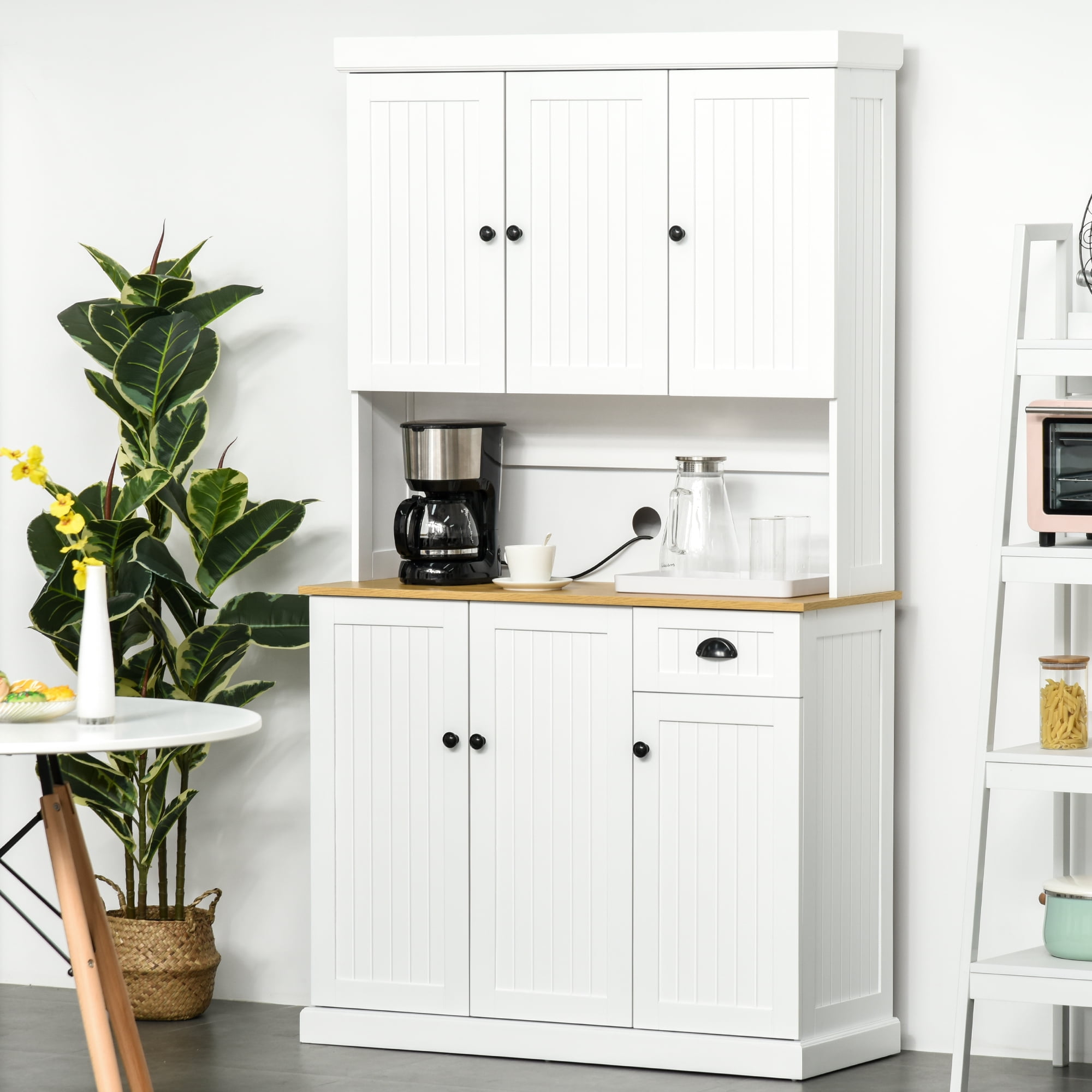 HOMCOM 71" Buffet with Hutch, Modern Kitchen Pantry Storage Cabinet with Microwave Oven Countertop, Drawer, and Cupboard, White