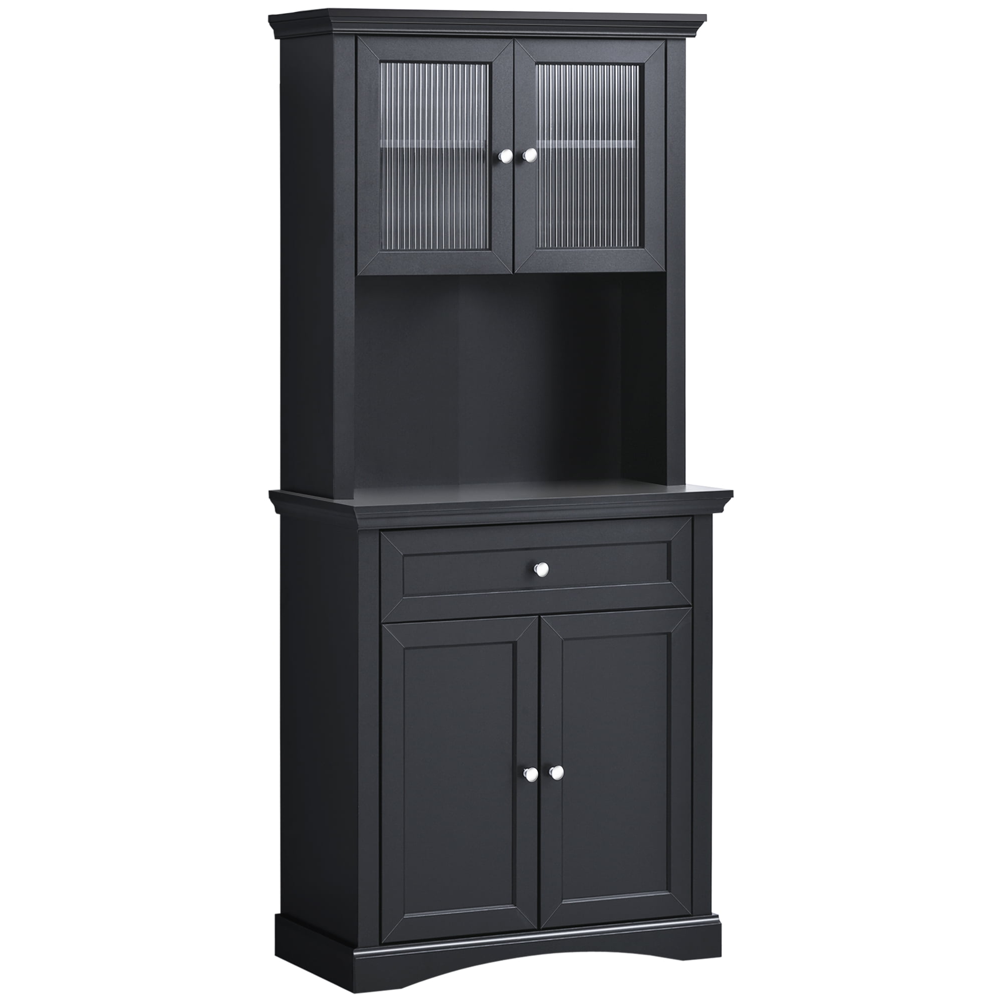 Homcom 71 Traditional Freestanding Kitchen Buffet With Hutch Pantry Cabinet 4 Doors 3 Level Adjule Shelves And 1 Drawer Black Com