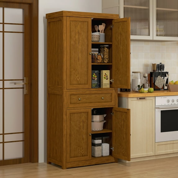 HOMCOM 72.5" Farmhouse Kitchen Pantry Storage Cabinet Distressed Brown
