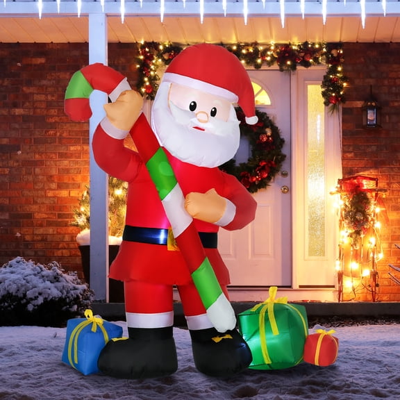 HOMCOM 72" Christmas Inflatables Santa Claus with Candy Cane for Yard