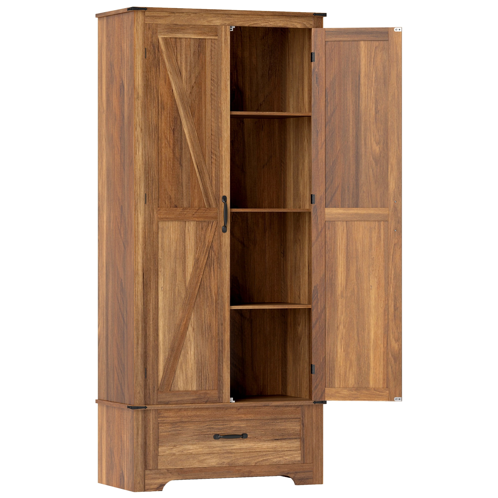 HOMCOM 72" Farmhouse Pantry Cabinet, Kitchen Pantry Cabinet, Brown
