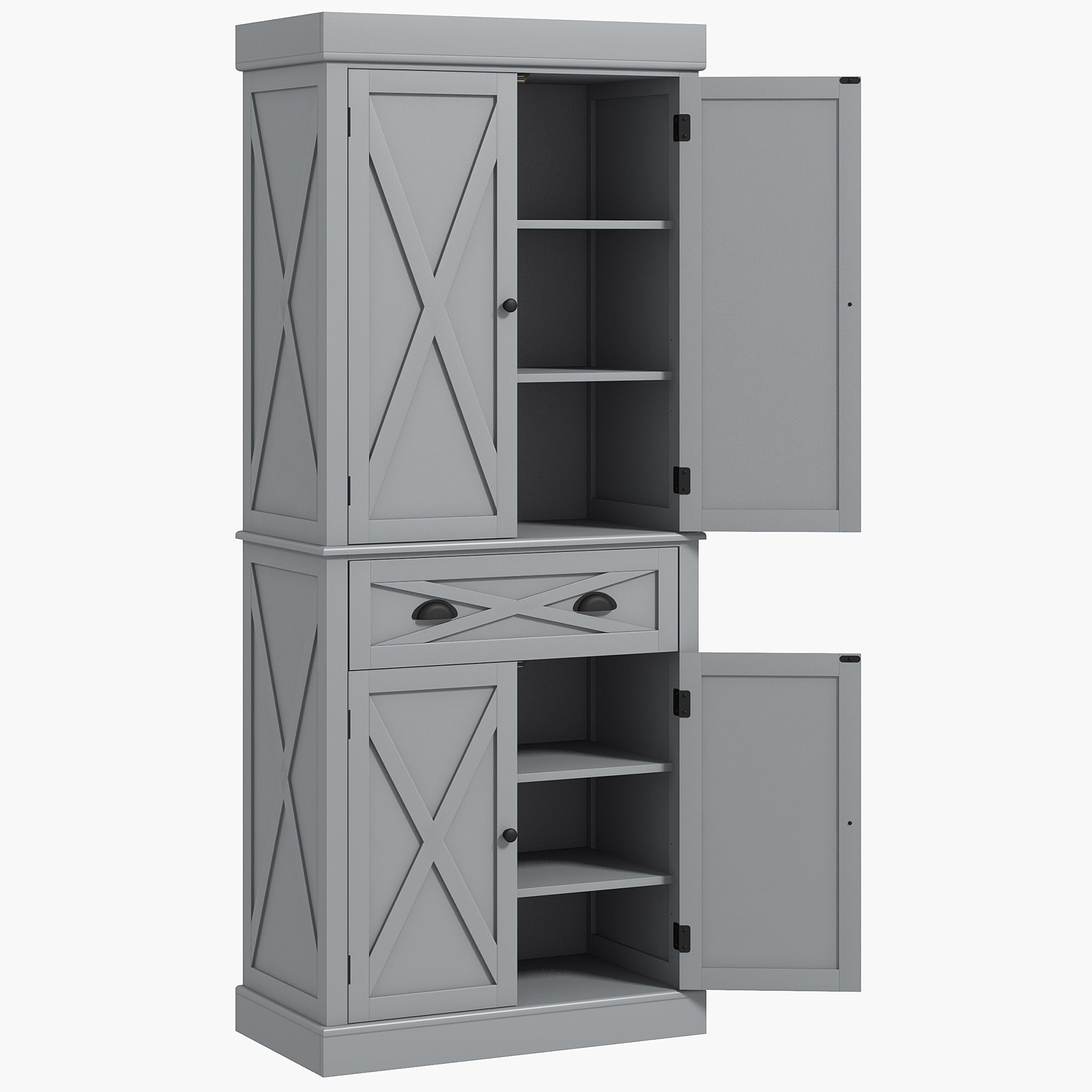 HOMCOM 72" Kitchen Pantry Storage Cabinet with Adjustable Shelves Gray