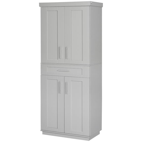 HOMCOM Kitchen Pantry with Doors and Drawer, Adjustable Shelves Gray