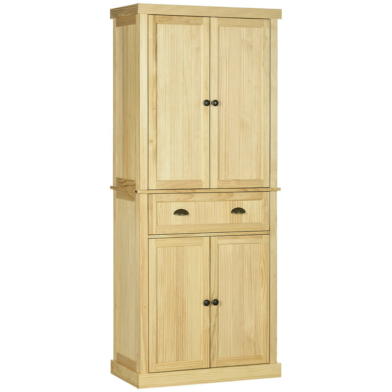 HOMCOM 72 Pinewood Large Kitchen Pantry Storage Cabinet, Natural 