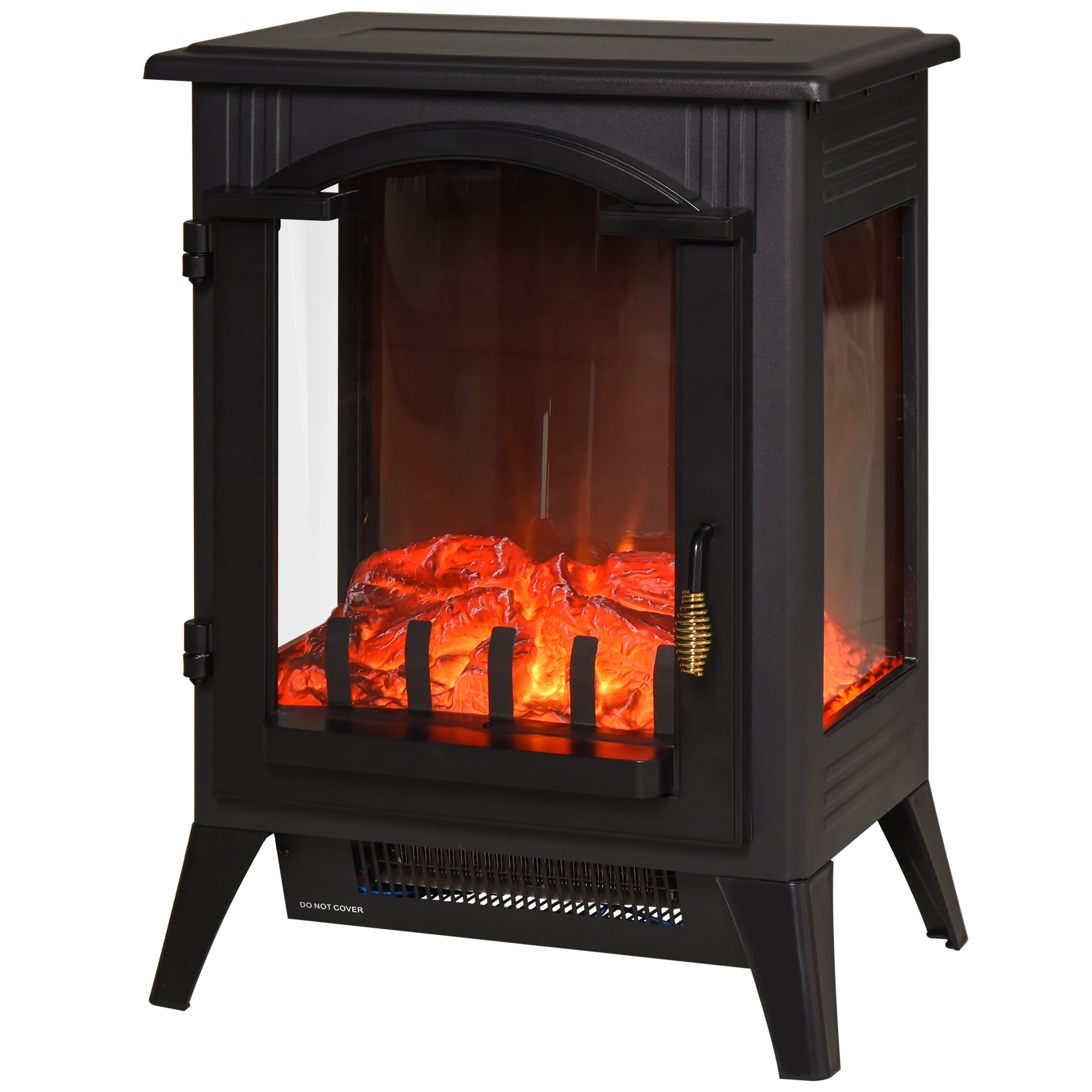 HOMCOM 750W/1500W Electric Fireplace Heater LED Light Faux Flame Metal  Black - Walmart.com