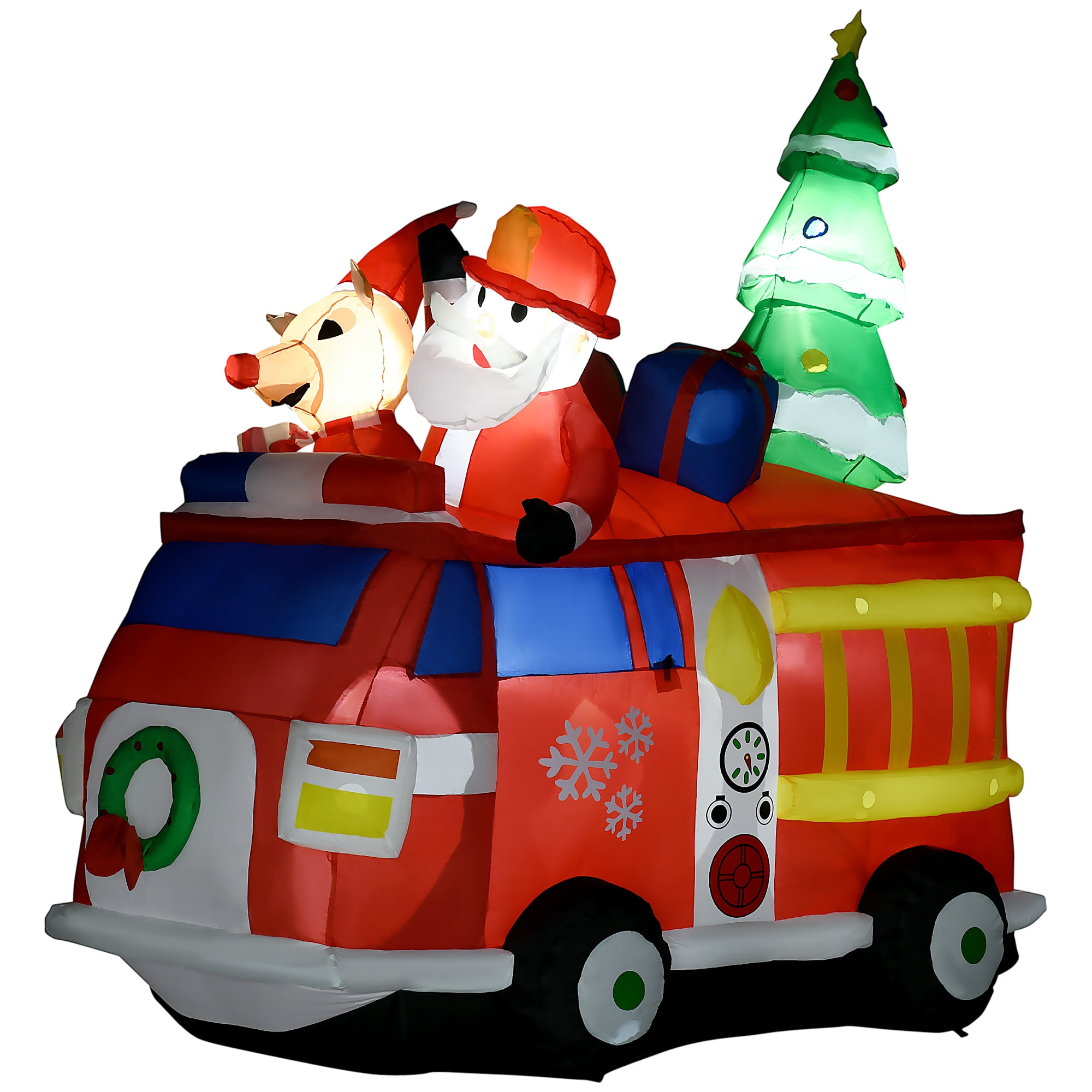 7FT Christmas Inflatables Santa Claus and Reindeer, Fire Truck