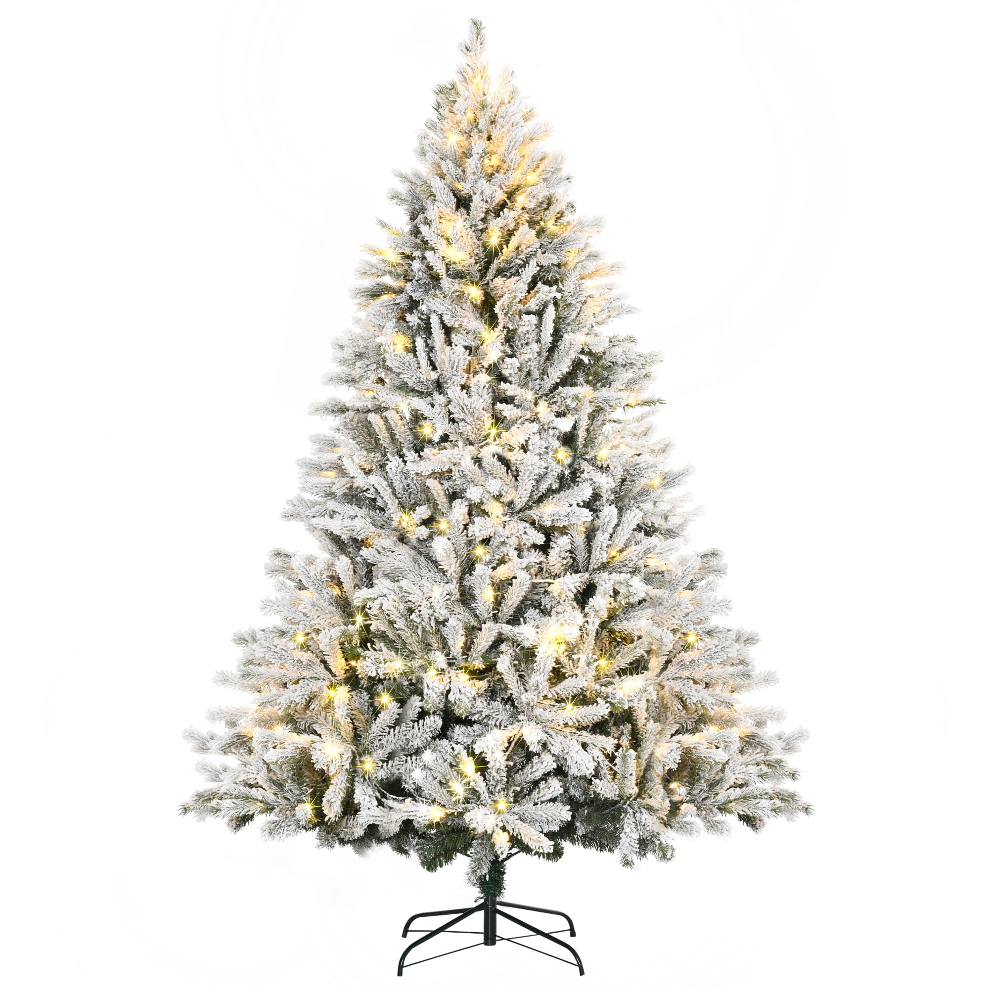 HOMCOM 7FT Tall Prelit Flocked Artificial Christmas Tree Holiday DÃ©cor ...