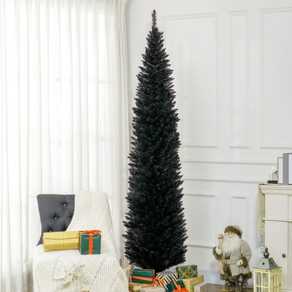 HOMCOM 8' Artificial Christmas Tree Holiday Home Décor, 618 Tips, Black
