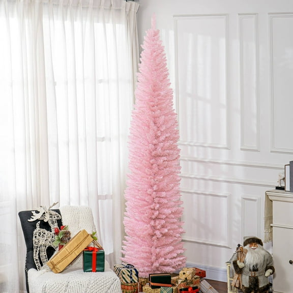 HOMCOM 8' Artificial Christmas Tree Holiday Home Décor, 618 Tips, Pink