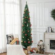 HOMCOM 8 FT Unlit Artificial Christmas Tree Slim Noble Fir with Realistic Branches and 618 Tips, Green