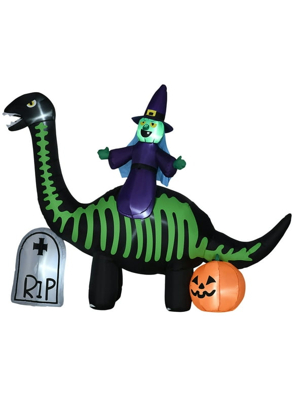 HOMCOM 8' Halloween Inflatable Dinosaur W/ Witch Tombstone Pumpkin