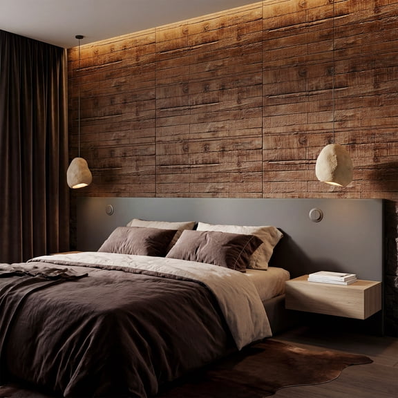 HOMCOM 8-Pack 3D Faux Wood Wall Panels, Lightweight Polyurethane Panels for Interior and Exterior Accent Walls, 4' x 2', Cover 61.8 Sq.Ft., Coffee