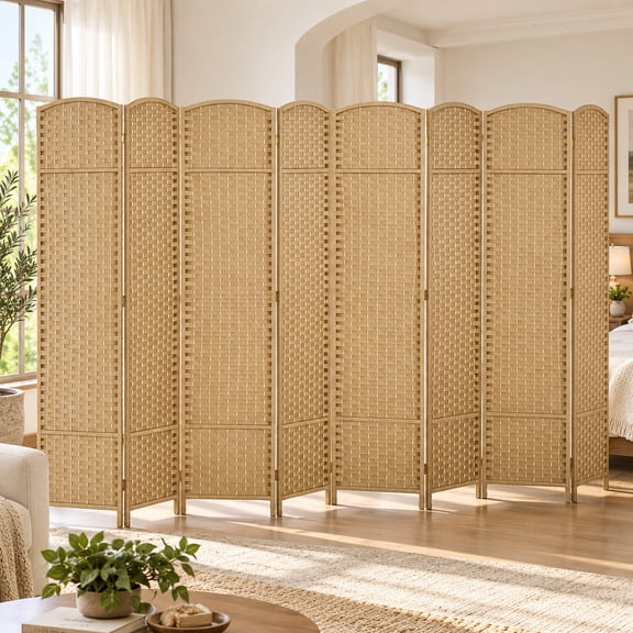 HOMCOM 8 Panel Room Divider Freestanding Folding Privacy Screen Nature Wood