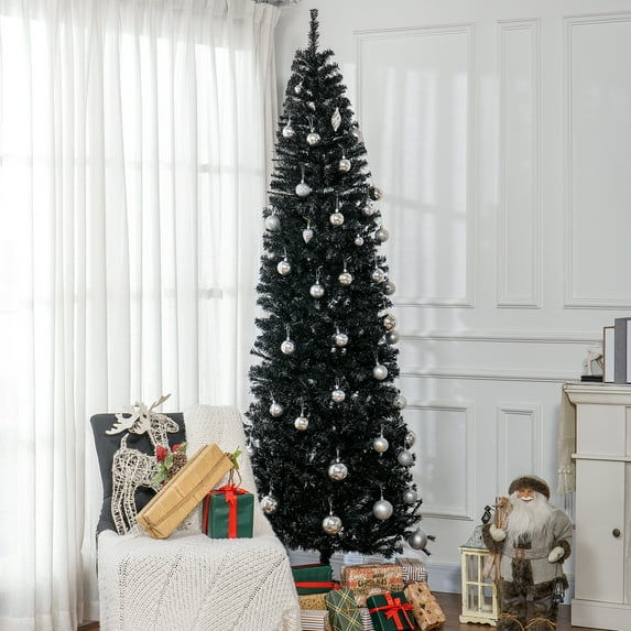 HOMCOM 8' Unlit Pencil Christmas Tree Holiday Decor with Stand, Black
