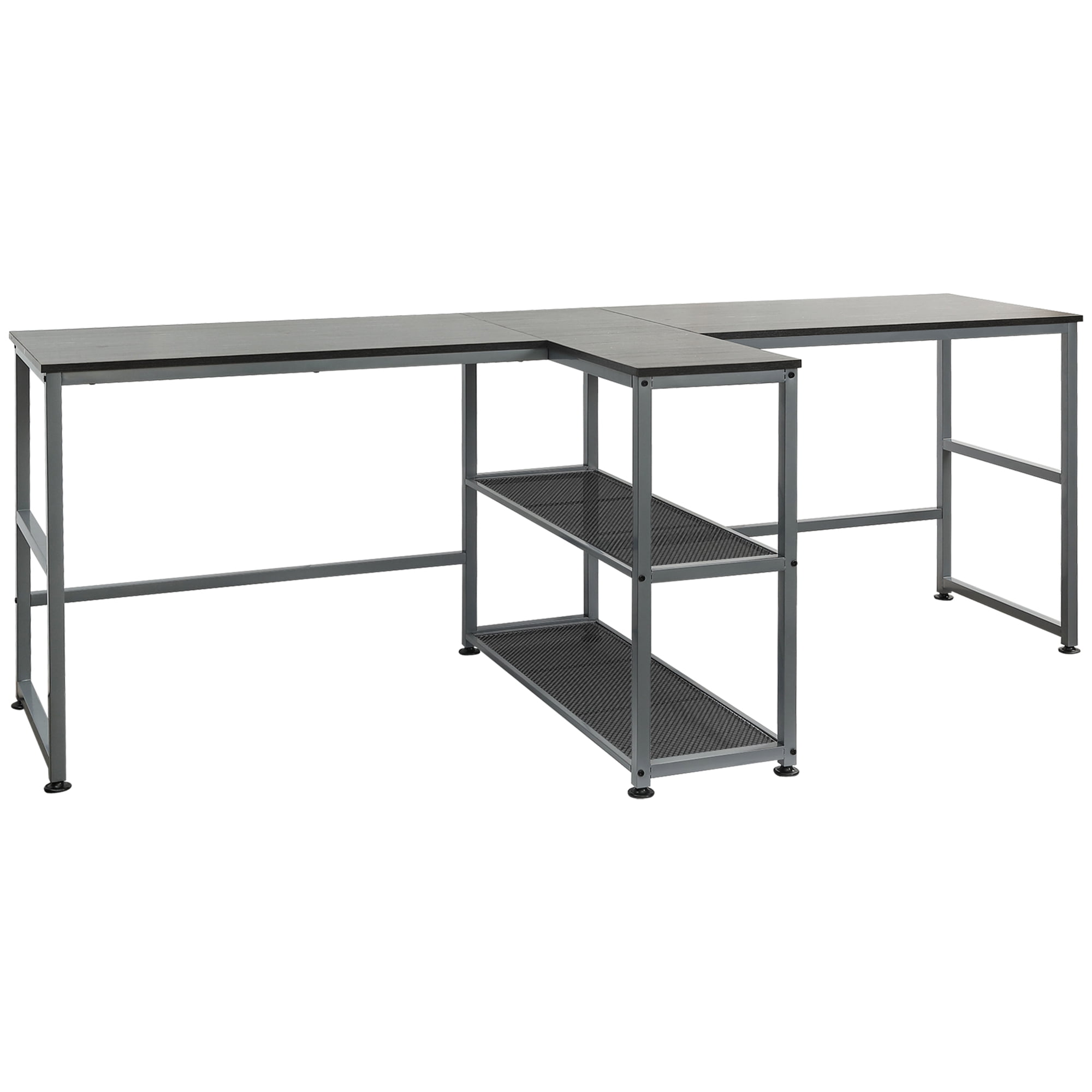 HOMCOM 83" Two Person Computer Desk with 2 Storage Shelves, Double Desk ...