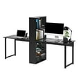 thumbnail image 1 of HOMCOM 88 Extra Long 2 Person Computer Desk with Storage Shelves Combo Double Workstation Storage Study Writing Table for Home Office Bookshelf Black, 1 of 8