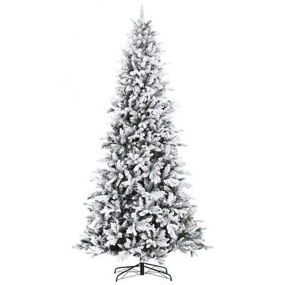 HOMCOM 9 Foot Pine Snow Flocked Artificial Christmas Tree with 616 Realistic Cedar Branches, Auto Open, Home Holiday Decoration, Green