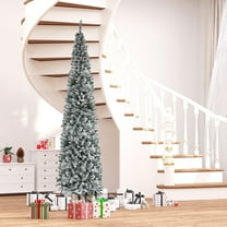 HOMCOM 9' Unlit Snow-Flocked Slim Artificial Christmas Tree with Realistic Branches and 1014 Tips