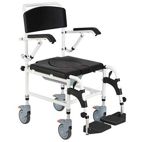 HOMCOM Accessibility Commode Shower Wheelchair with 4 Castor Wheels, Black