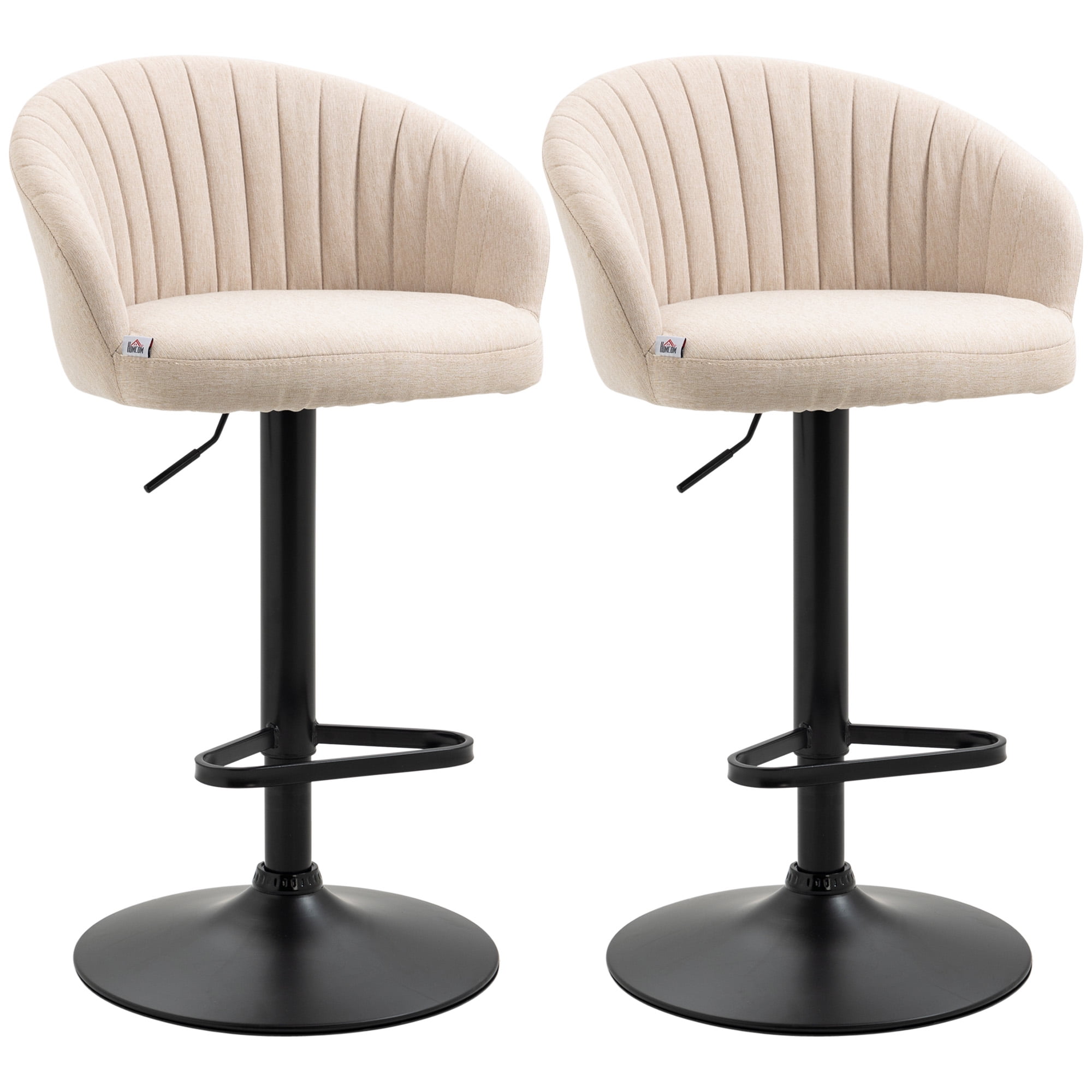 Beige Adjustable Swivel Bar Stools with Metal Base, Set of 2