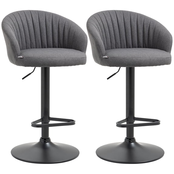 HOMCOM Adjustable Bar Stools Set of 2, Modern Counter Height Barstools, Fabric Upholstered Kitchen Stools with Swivel Seat, Steel Frame, Footrest, âGrey