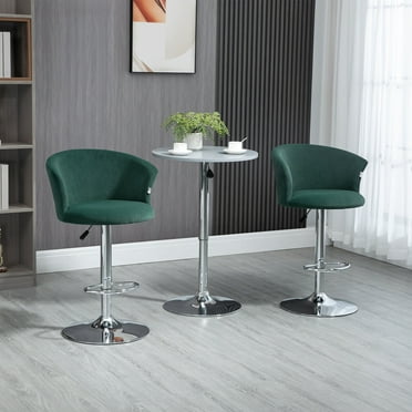 HOMCOM Adjustable Bar Stools Set of 2, Velvet Upholstered Kitchen Stool, Swivel Counter Height Barstool with Footrest for Dining Room, âDark Green