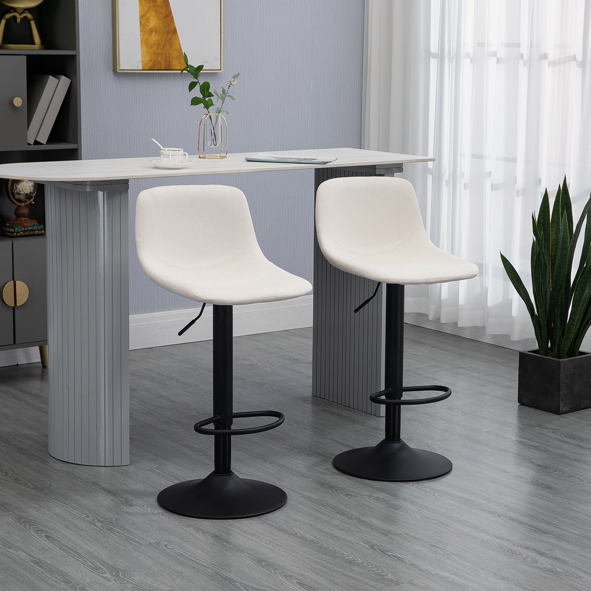 Adjustable Cream White Swivel Bar Stools with Metal Base, Set of 4