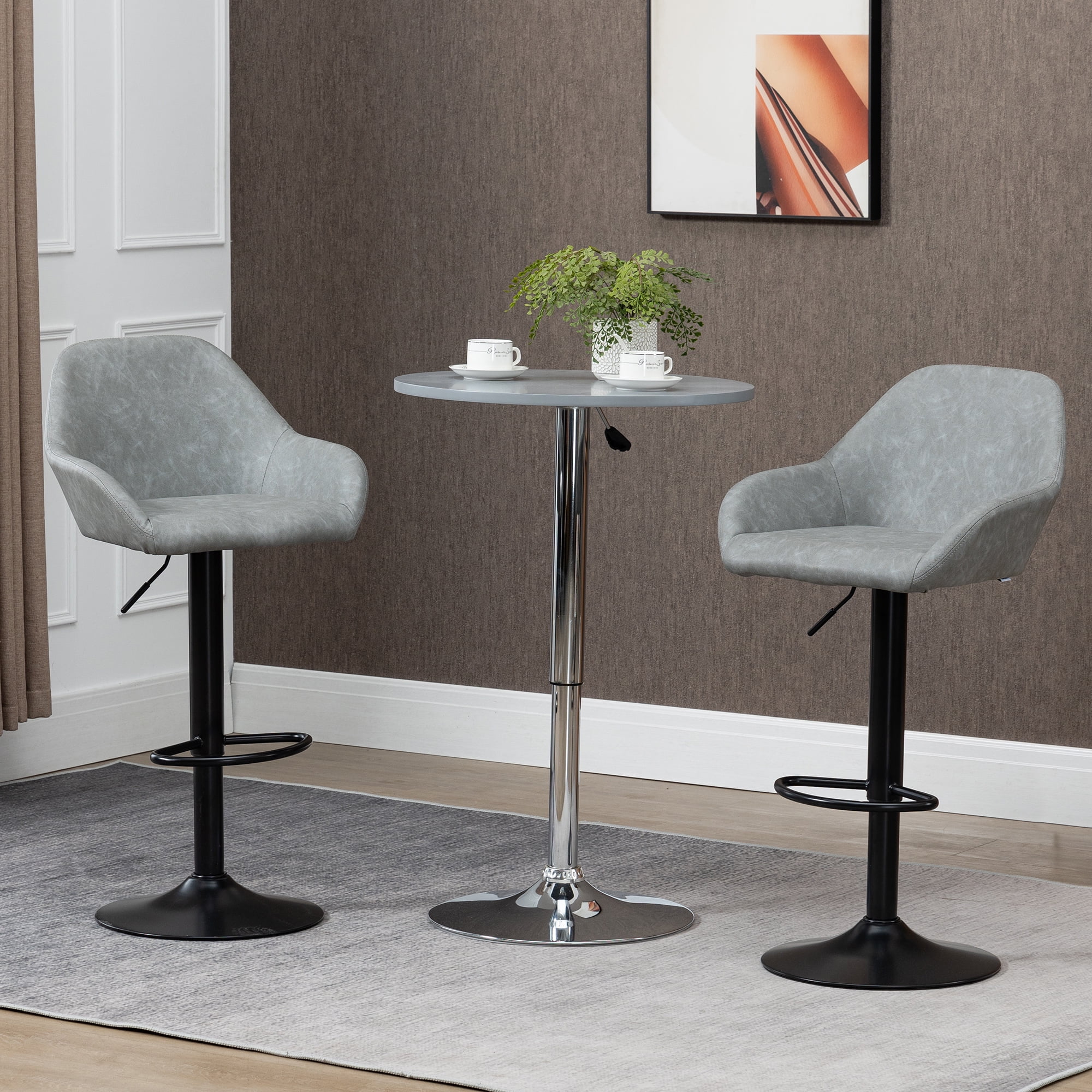 Gray Adjustable Swivel Bar Stools with Flared Arms, Set of 2