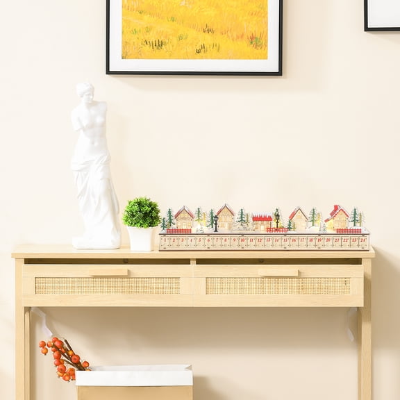 HOMCOM Advent Calendar with 24 Drawers Countdown to Christmas, Lighted Wood-Effect Advent Calendar, Battery Operated for Holiday Decoration