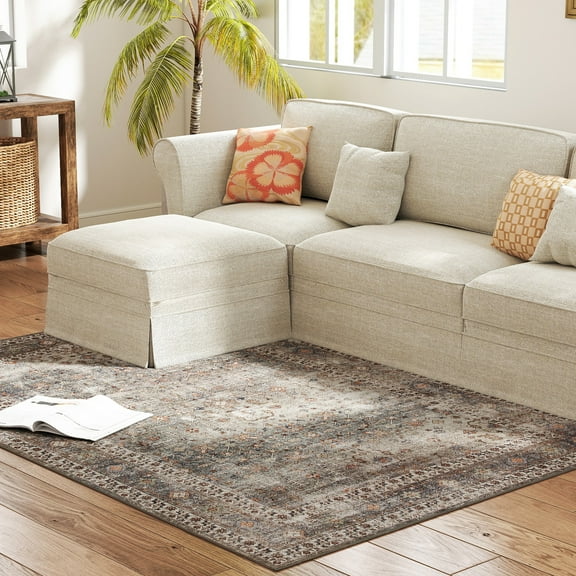 HOMCOM Area Rug 4x6, Machine Washable Rug for Living Room, Mixed-Brown