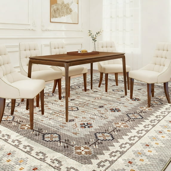 HOMCOM Area Rug 4x6, Non-Slip Boho Flannel Print Floor Carpet, Brown
