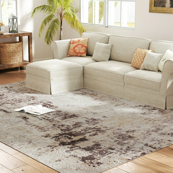 HOMCOM Area Rug 8x10, Machine Washable Rug for Living Room, Mixed-Brown
