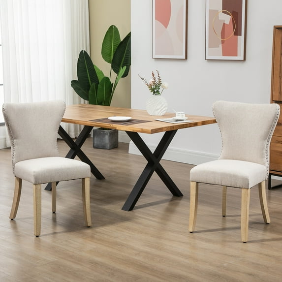 HOMCOM Armless Dining Chairs Set of 2, Modern Accent Chair with Wing Backrest, Linen Upholstery, Nailhead Trim for Living Room, Cream White