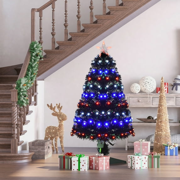 HOMCOM Artificial Tree Multi-Colored Pre-Lit Holiday Christmas Decoration