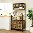 thumbnail image 1 of HOMCOM Baker's Rack with Power Outlet, Coffee Bar Cabinet with Storage Shelves, Microwave Stand with Louvred Door Cabinets, Rustic Brown, 1 of 9