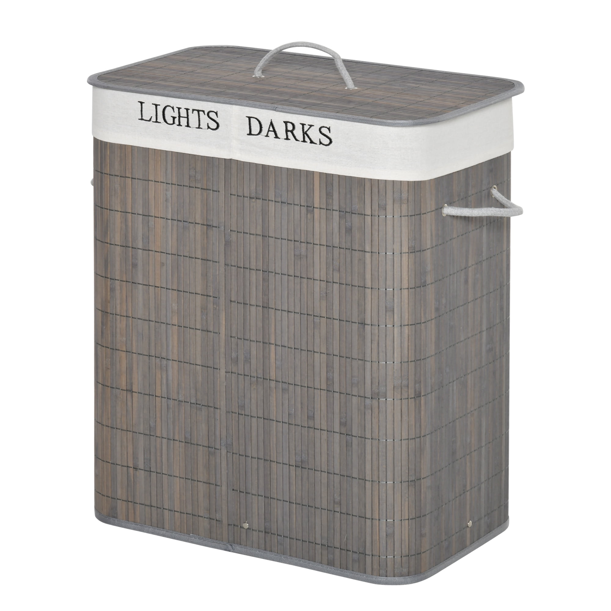 Gray Bamboo Collapsible Laundry Hamper with Lid and Sorter