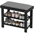 thumbnail image 1 of HOMCOM Bamboo Shoe Bench, Entryway Bench with Storage and Cushion, Black, 1 of 8