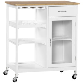 HOMCOM Bar Cart Rolling Kitchen Island on Wheels with Wine Rack