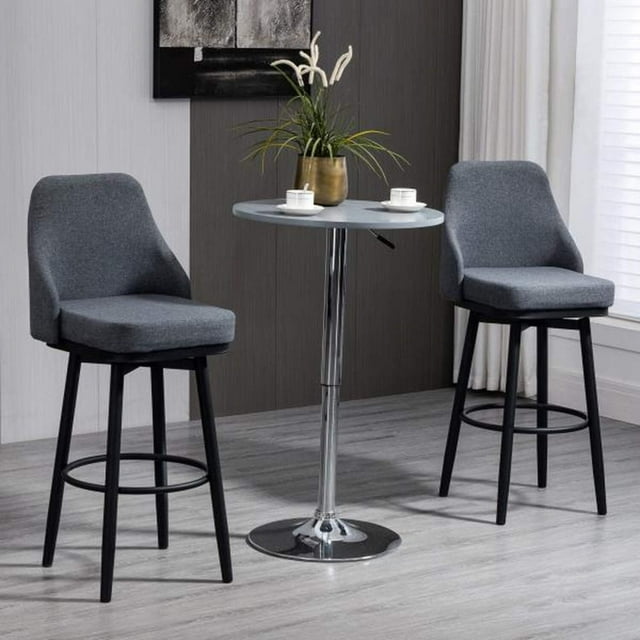 HOMCOM Bar Height Bar Stools Set of 2 Modern 360Â° Swivel Barstools 29.5 Inch Seat Height Upholstered Kitchen Chairs with Steel Legs and Footrest