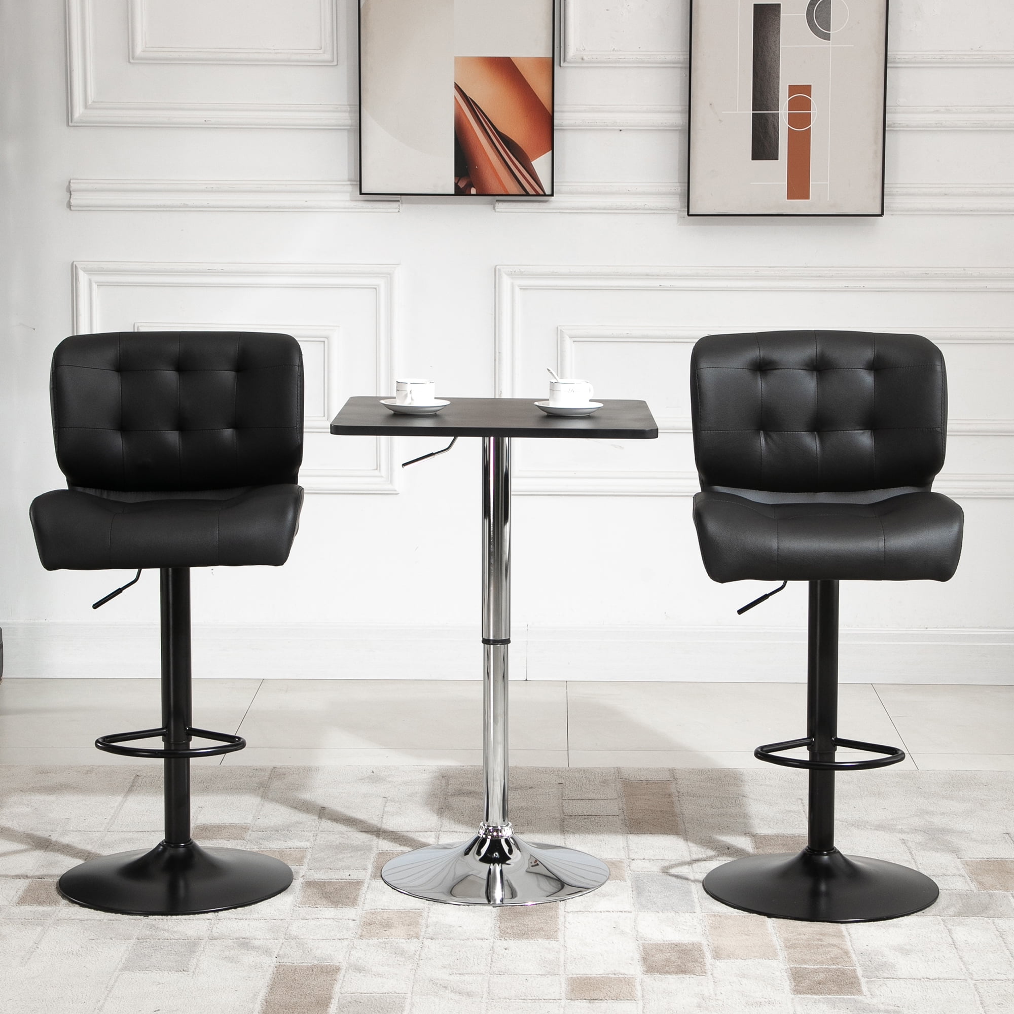HOMCOM Bar Height Bar Stools Set of 2 with Adjustable Seat, Thick Padded Cushion and Metal Footrest for Home Bar, Black