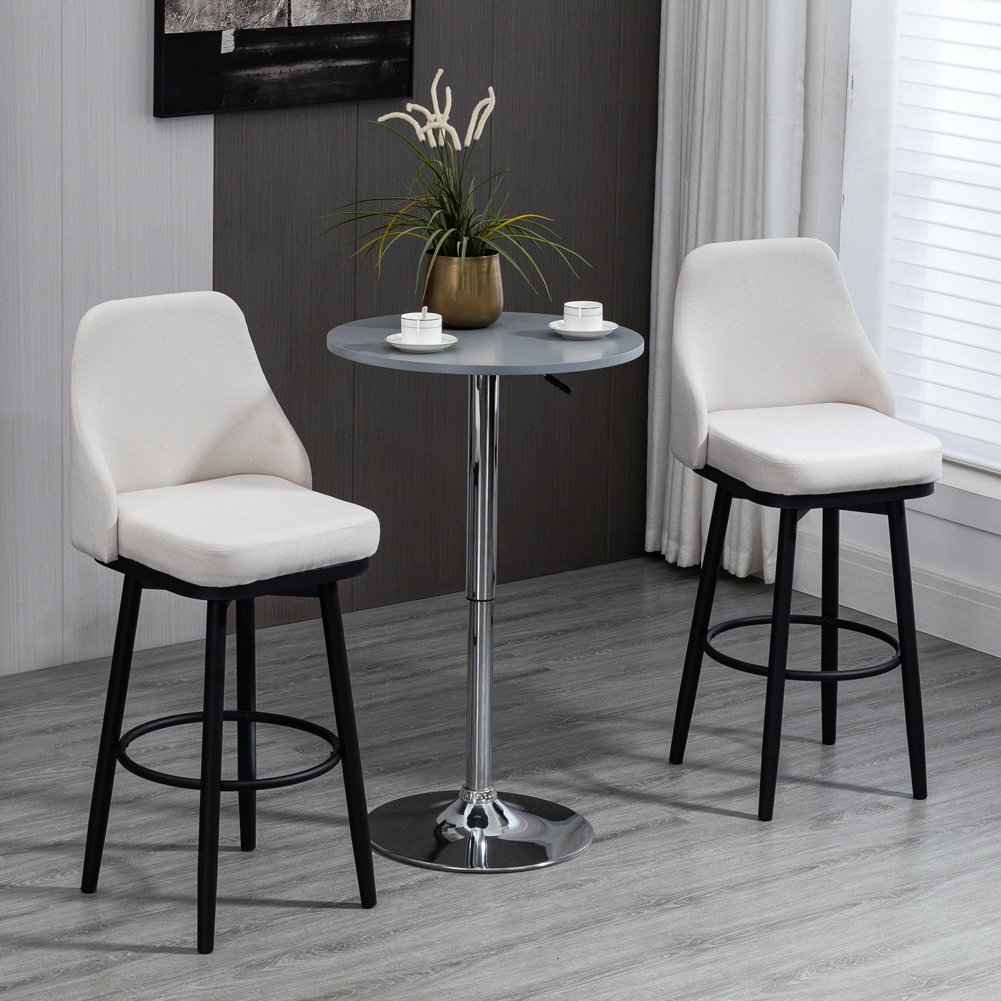 HOMCOM Bar Height Bar Stools Set of 2 Modern 360A Swivel Barstools 29.5 Inch Seat Height Upholstered Kitchen Chairs with Steel Legs and Footrest